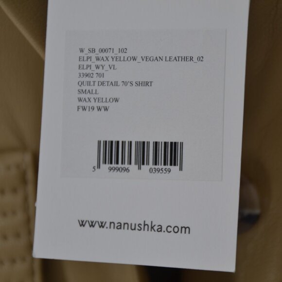 NEW Nanushka Elpi Vegan Leather Quilt Shirt Point Collar Western in Wax Yellow S - Picture 8 of 11